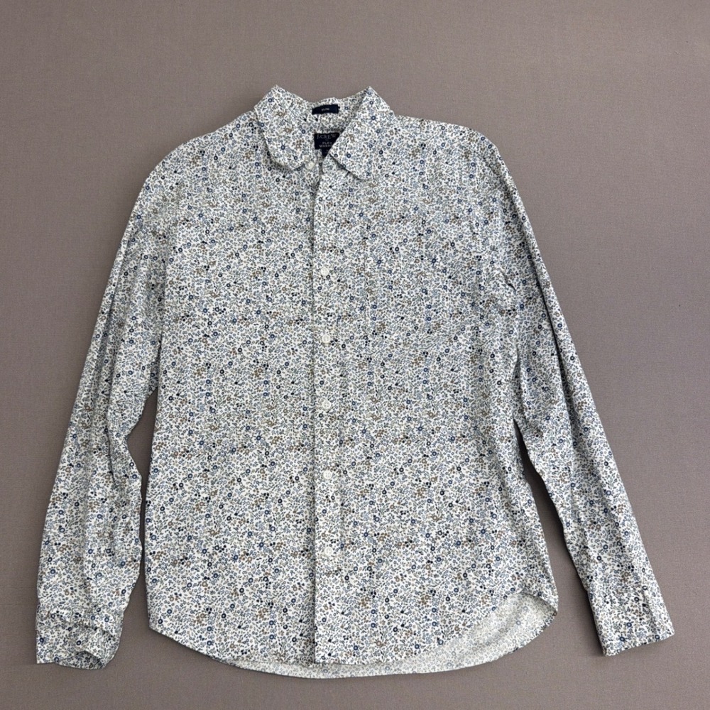 J.Crew Flex Washed Slim Fit Floral Button Down Shirt Mens Medium Blue Brown